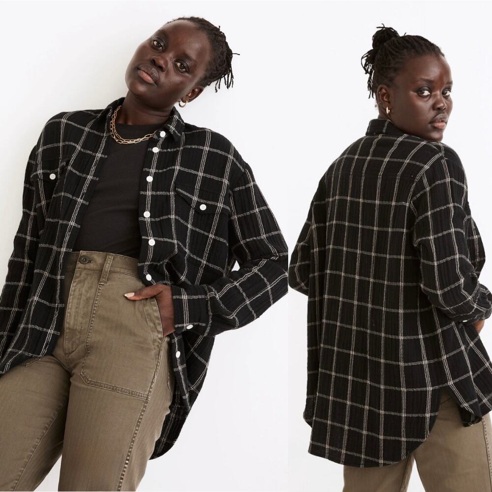 Madewell Oversized Ex Boyfriend Button Down Shirt Size XS Windowpane Classic